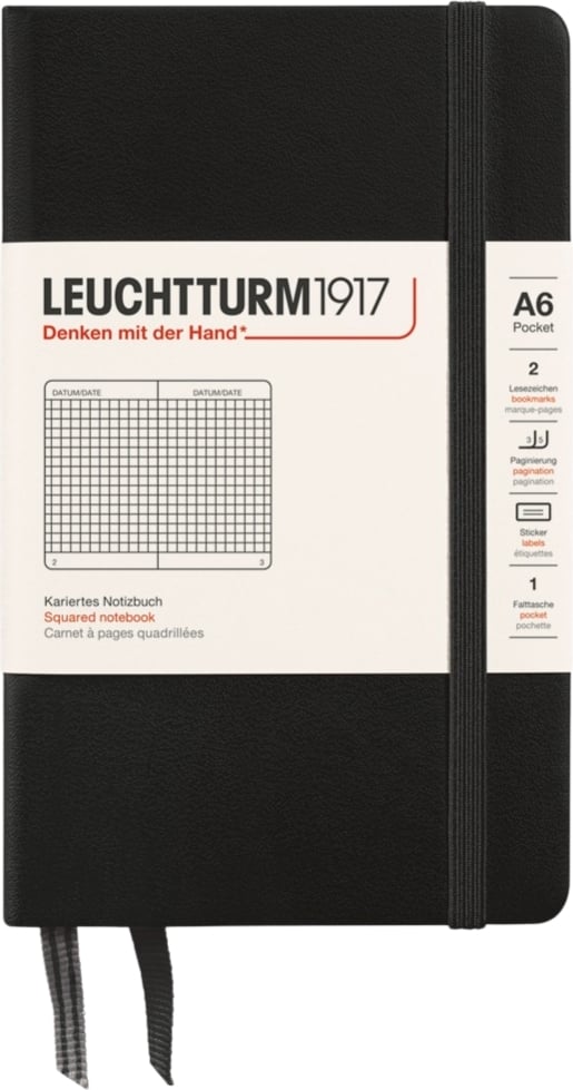 Notes w kratkę w twardej oprawie Leuchtturm 1917 A6 187 stron czarny 80 g/m²