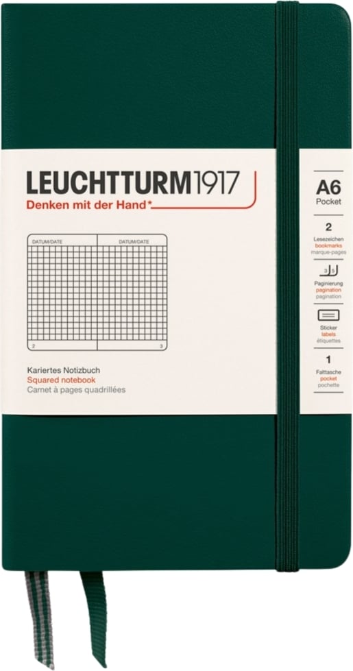 Notes w kratkę w twardej oprawie Leuchtturm 1917 A6 187 stron leśna zieleń 80 g/m²
