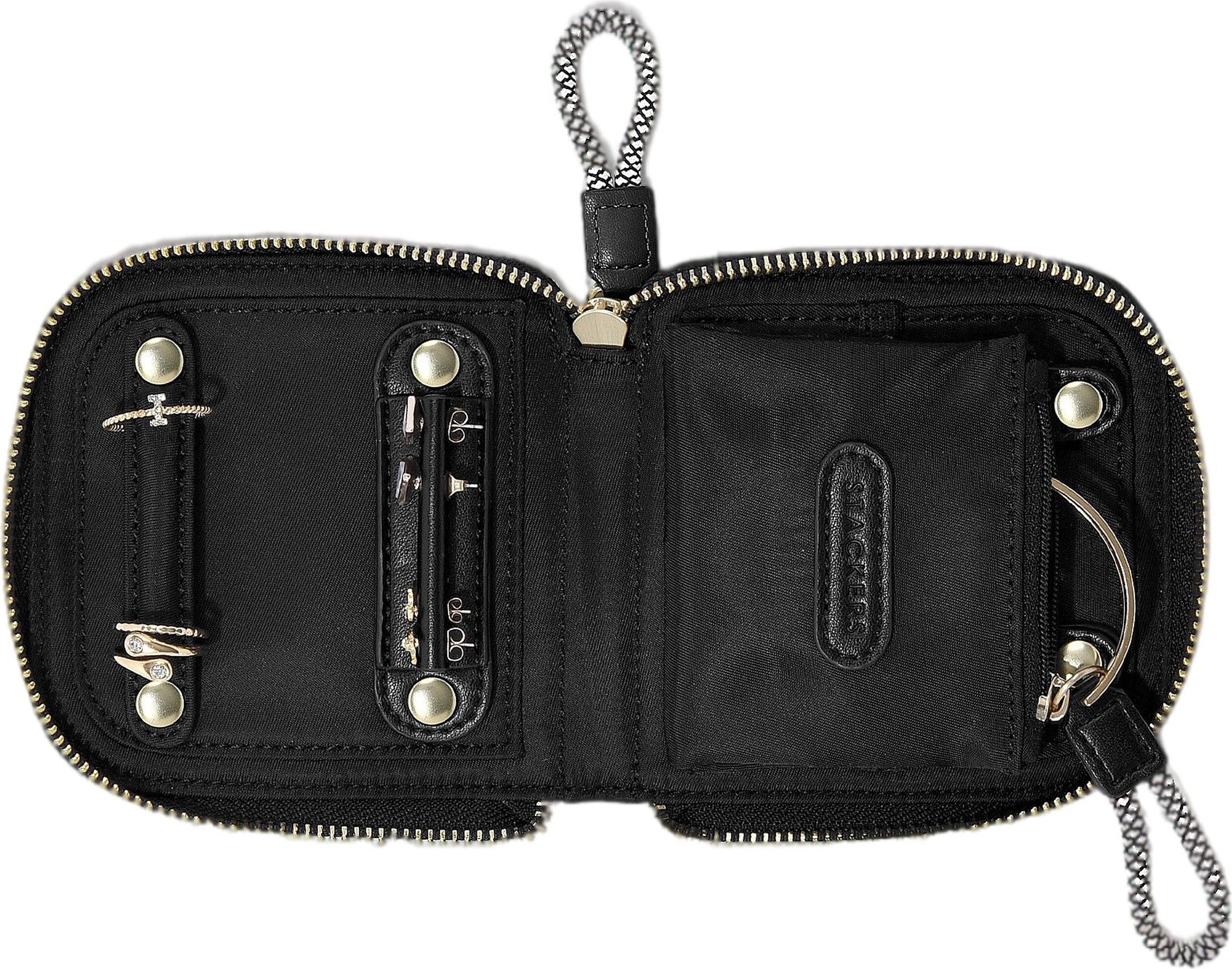 Pudełko podróżne na biżuterię z miejscem na pierścionki Stackers małe czarne nylonowe