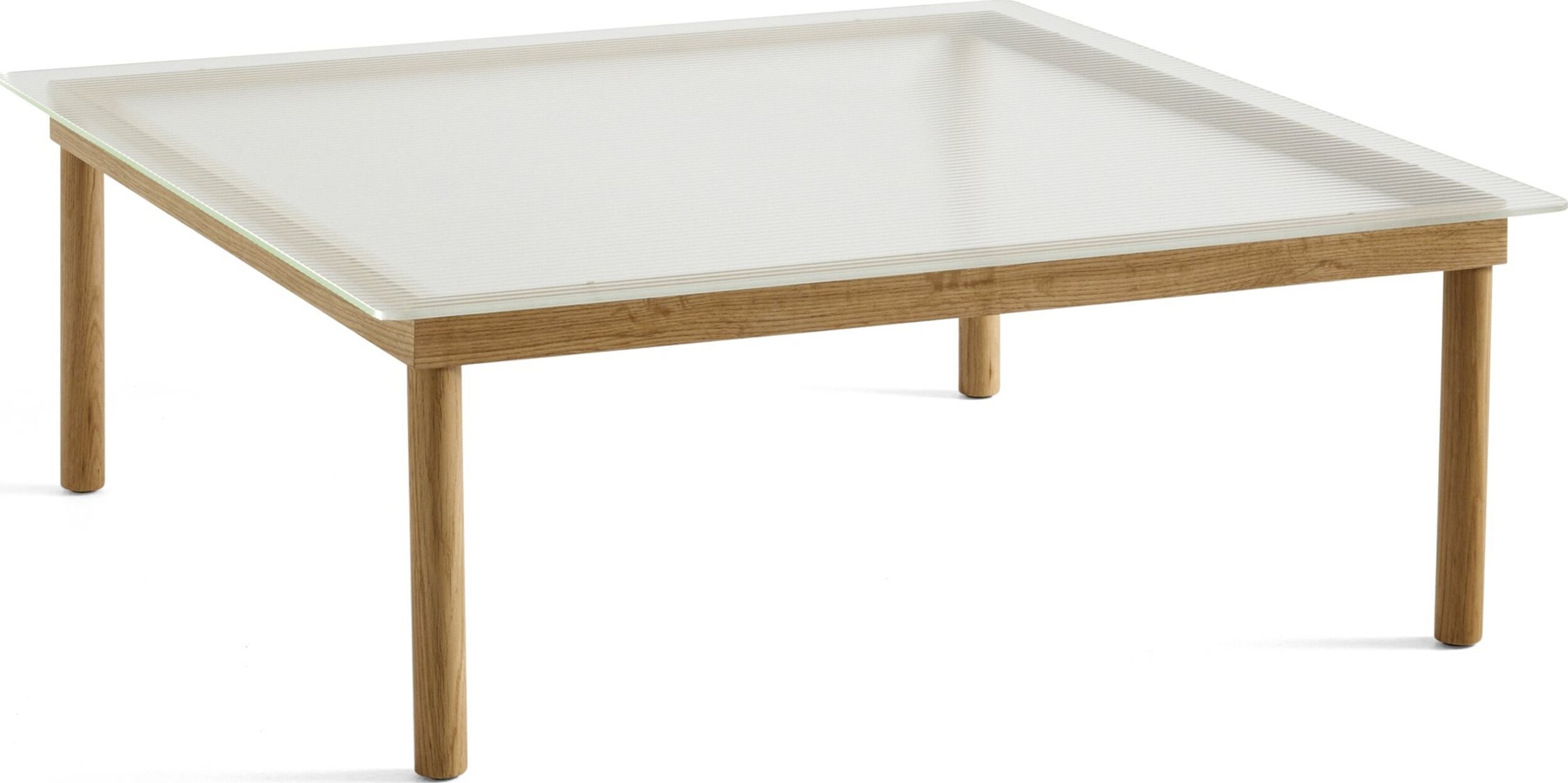 Stolik kawowy Kofi 100 x 100 cm blat szkło ryflowane z nogami dąb