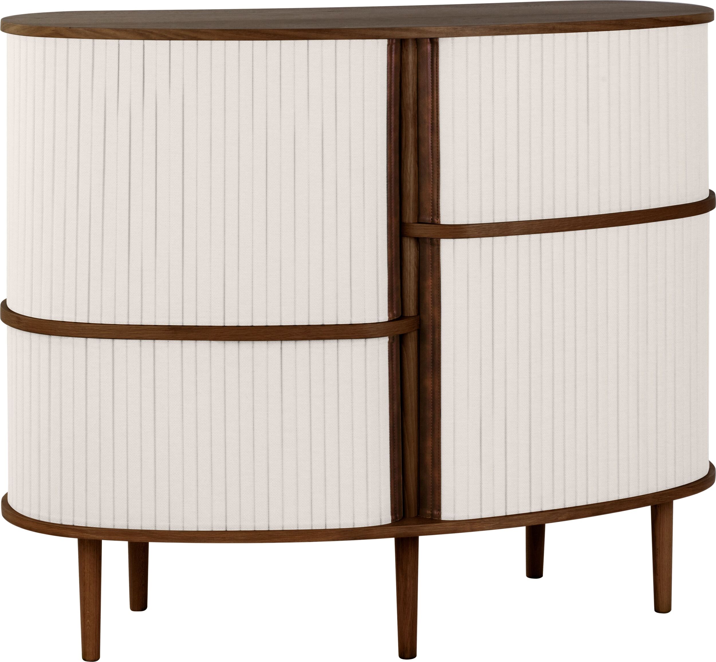 Szafka Audacious wysoka jasnopiaskowa na ciemnych dębowych nogach