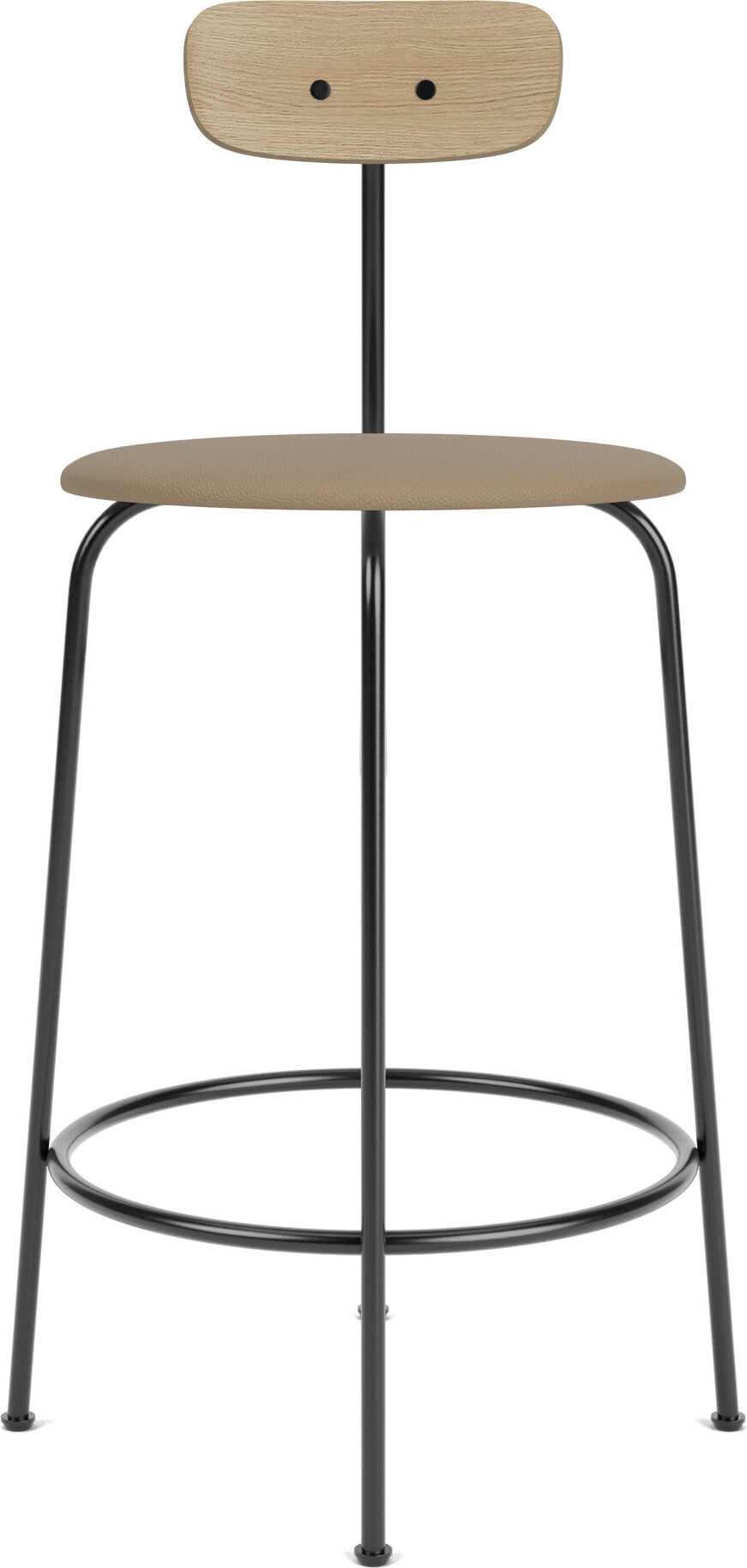 Krzesło barowe Afteroom 92 cm beżowe oparcie jasny dąb siedzisko skórzane