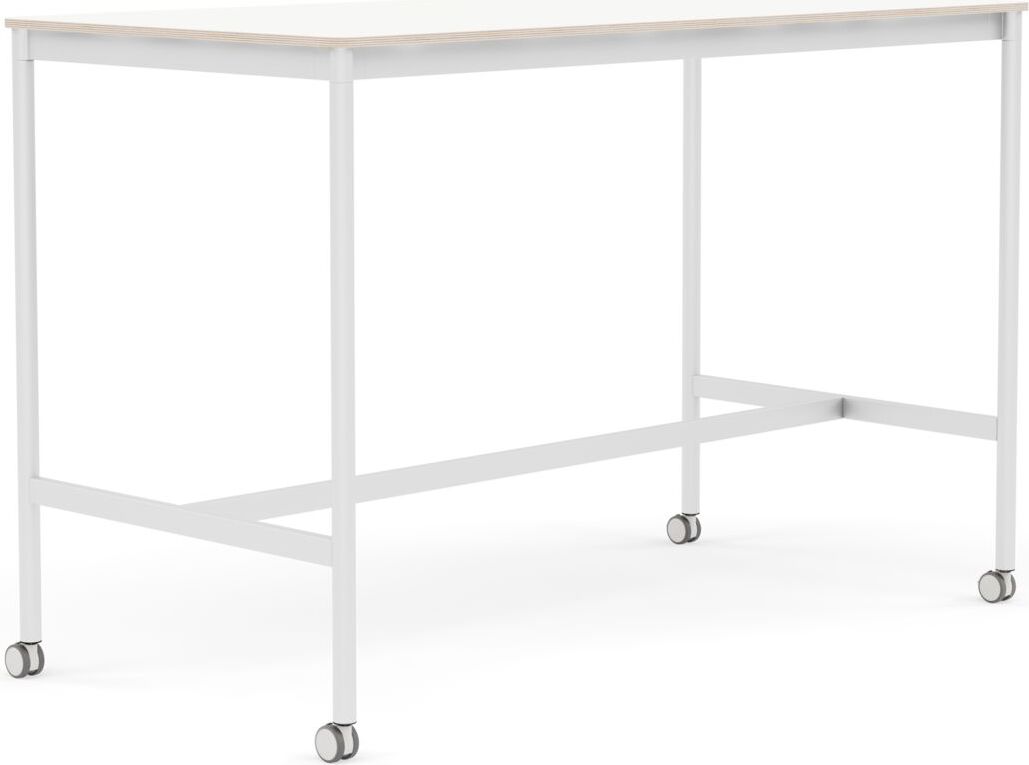 Stół na kółkach Base 80 x 160 x 105 cm biały laminowany nogi białe