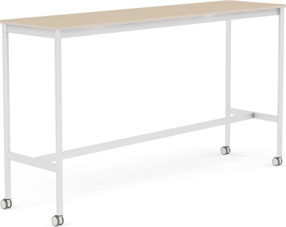 Stół na kółkach Base 50 x 190 x 105 cm okleina dąb lakierowany nogi białe