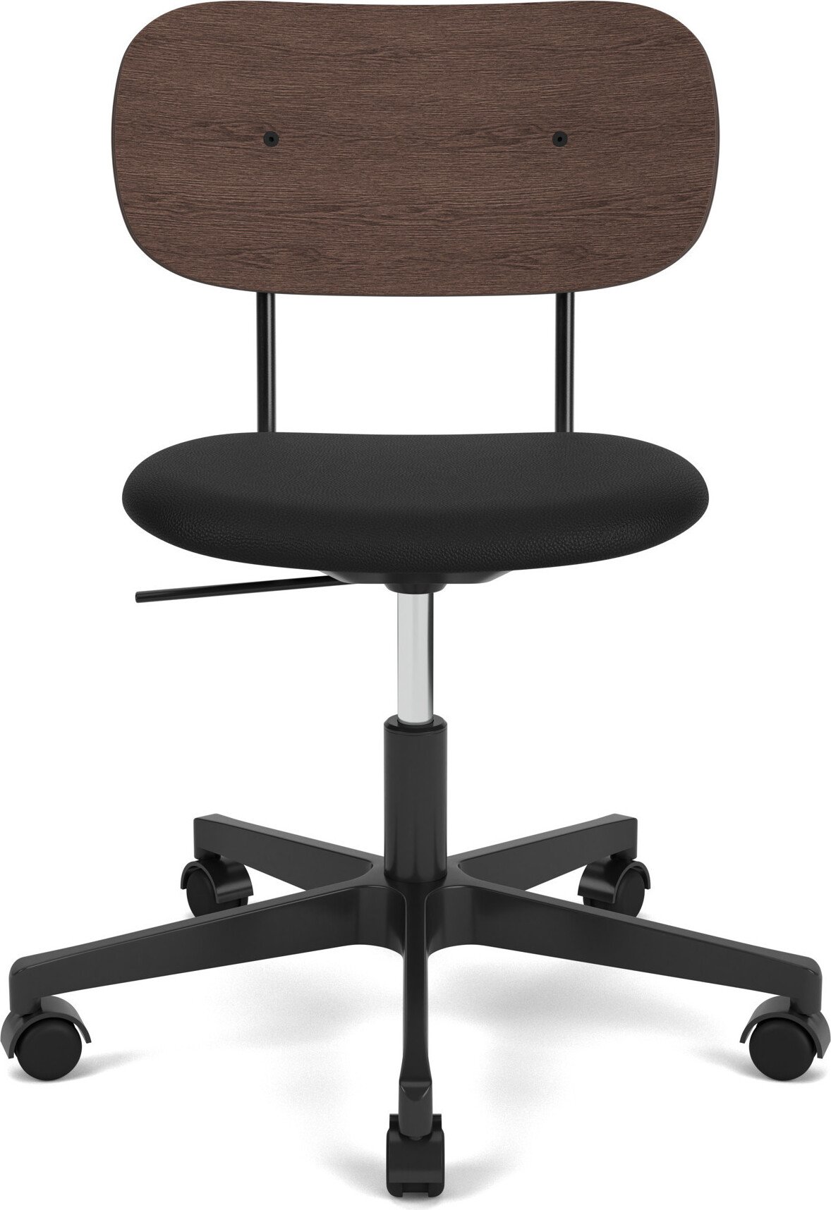 Krzesło obrotowe Co Sierra czarne oparcie ciemny dąb siedzisko skórzane na czarnych nogach