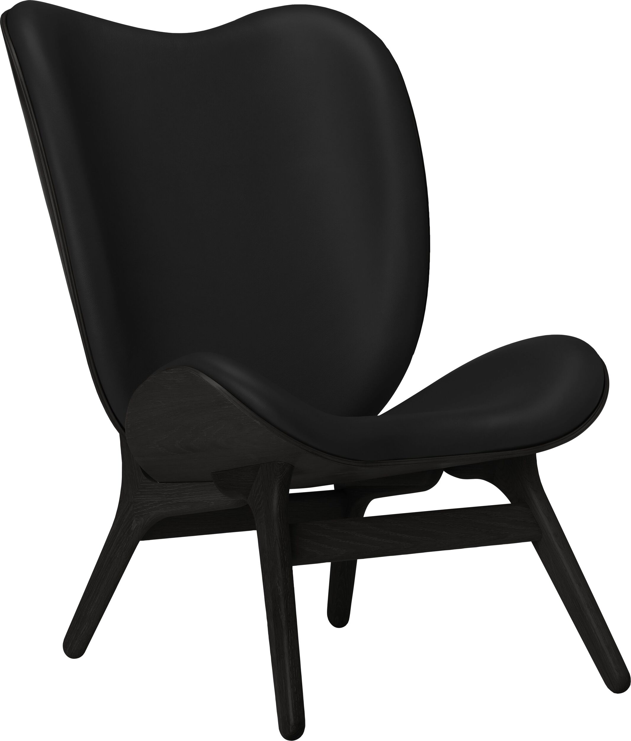 Fotel Conversation Piece Hope 106 cm czarny skórzany na czarnych dębowych nogach