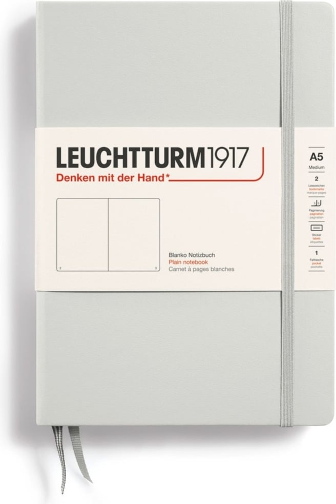 Notes gładki w twardej oprawie Leuchtturm 1917 A5 251 stron jasnoszary 80 g/m²