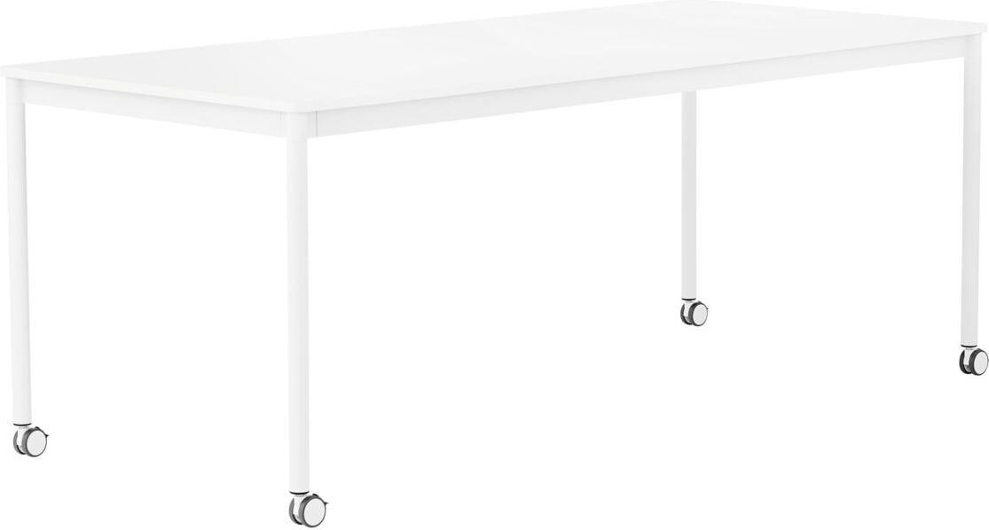 Stół na kółkach Base 85 x 190 cm biały laminowany ABS nogi białe