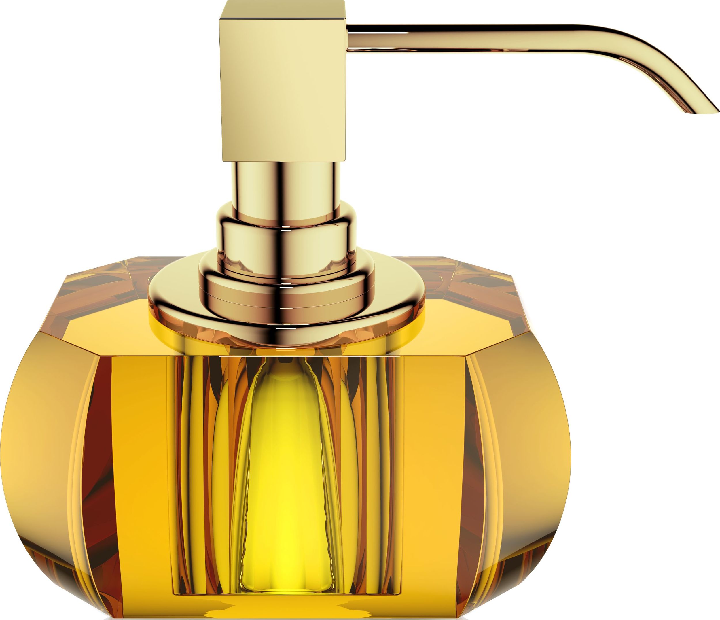 Dozownik do mydła Kristall bursztynowy z pompką złotą