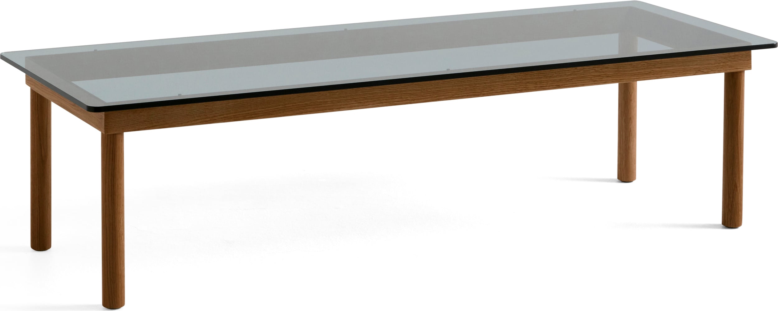 Stolik kawowy Kofi 50 x 140 cm blat szkło gładkie przyciemniane z nogami orzech