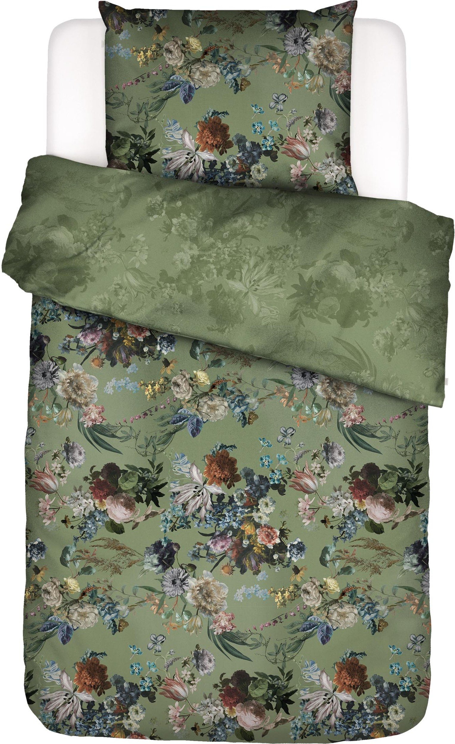 Pościel Isabelle 135 x 200 cm zielona z poszewką na poduszkę 60 x 80 cm zapięcie suwak