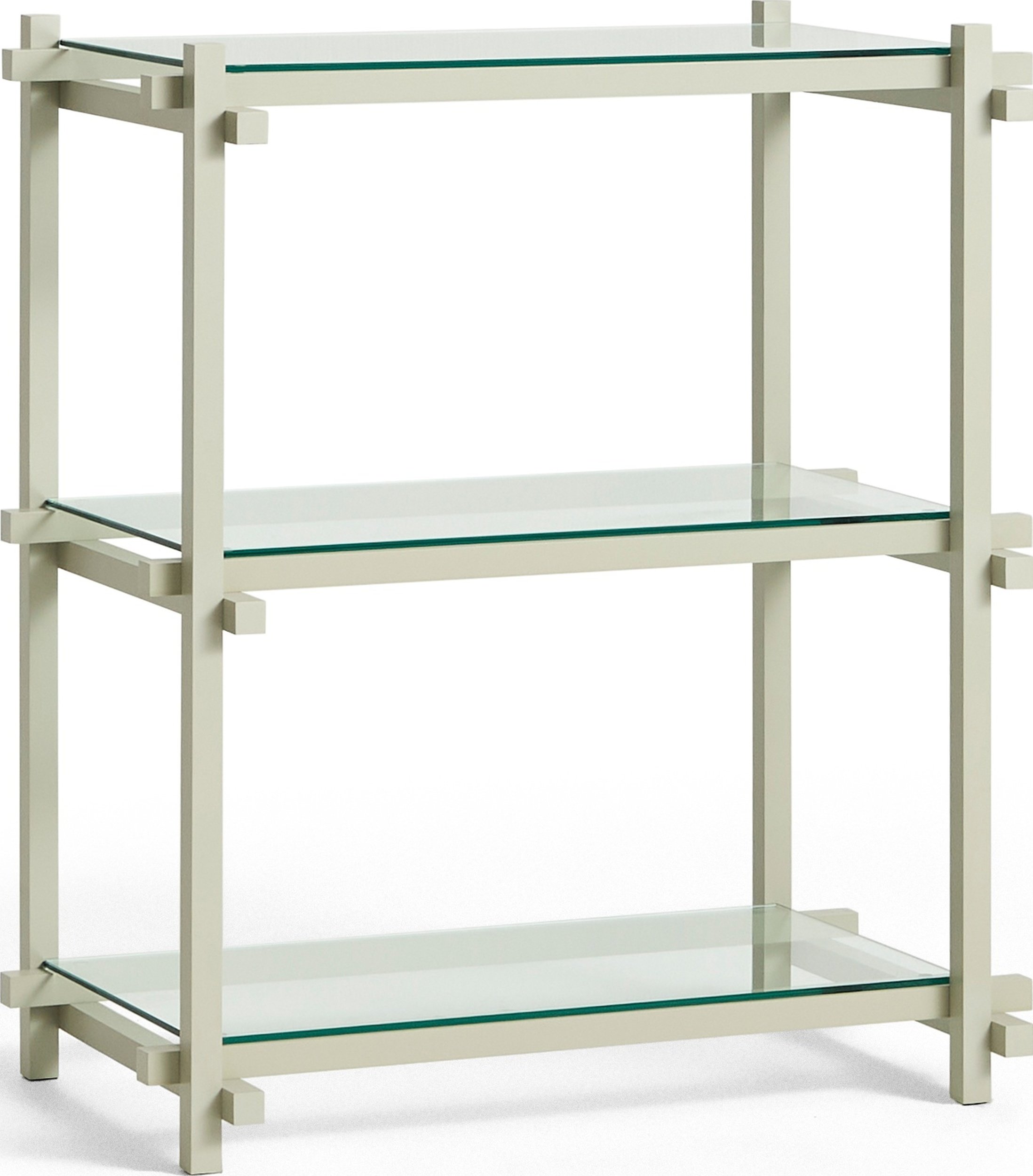 Regał Woody 85,5 cm ze szklanymi półkami bukowa rama