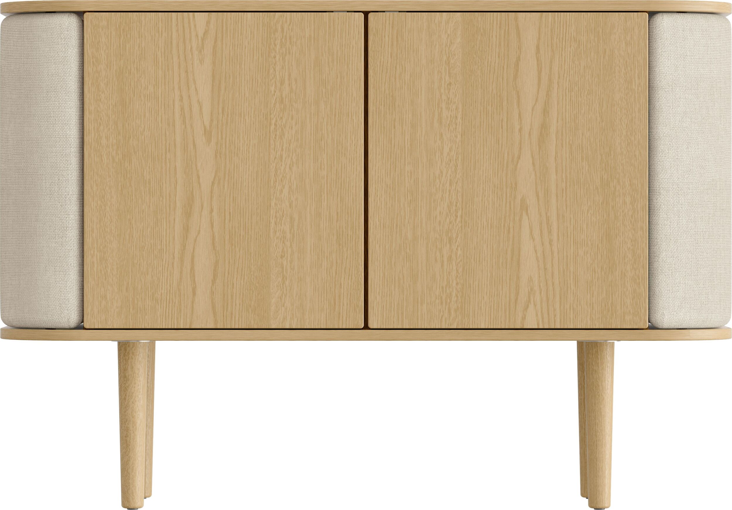 Komoda dwudrzwiowa Treasures dąb i jasnopiaskowa tkanina