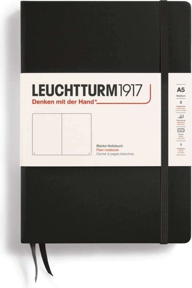 Notes gładki w twardej oprawie Leuchtturm 1917 A5 251 stron czarny 80 g/m²