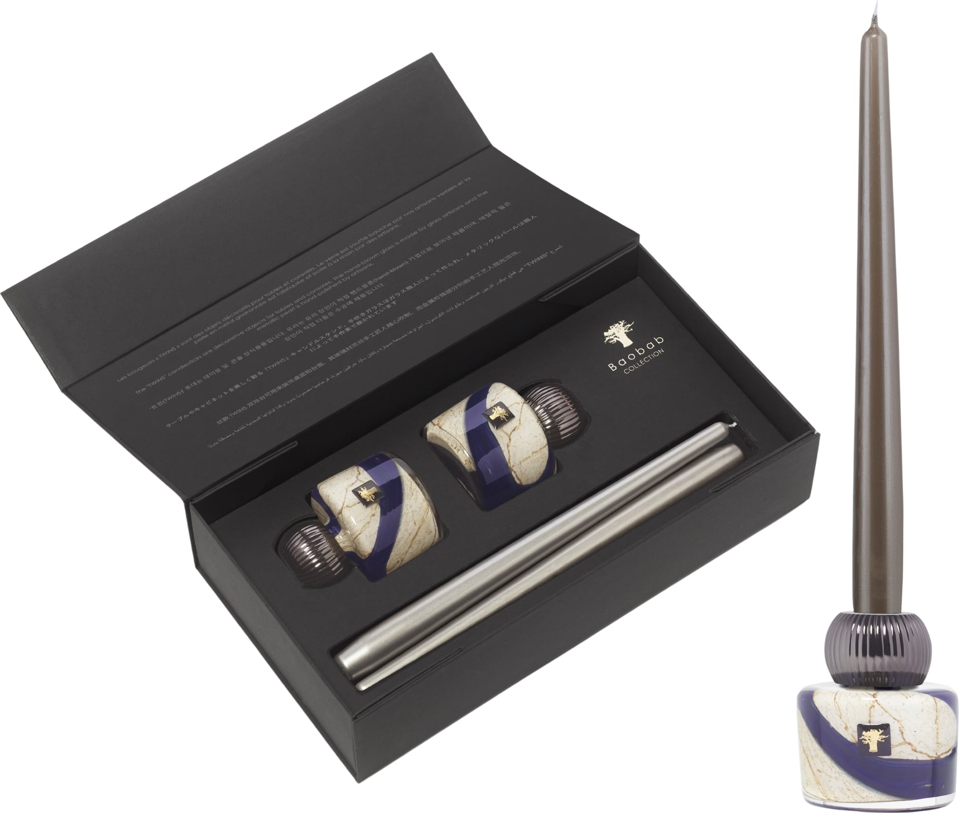 Zestaw świeczników ze świecami Twins Stone Lazuli 4 el.