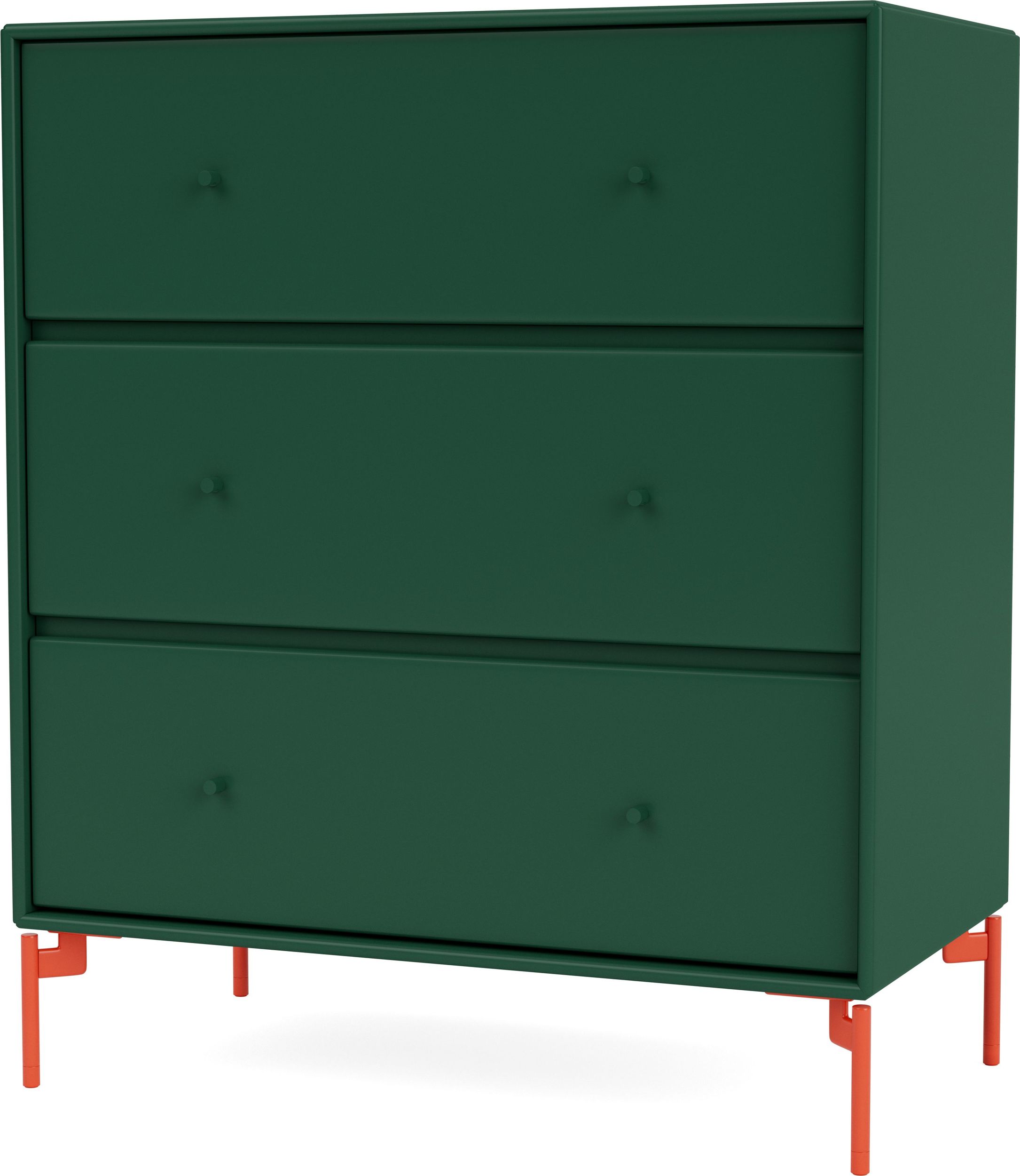 Komoda Carry ciemnozielona na czerwonych nogach