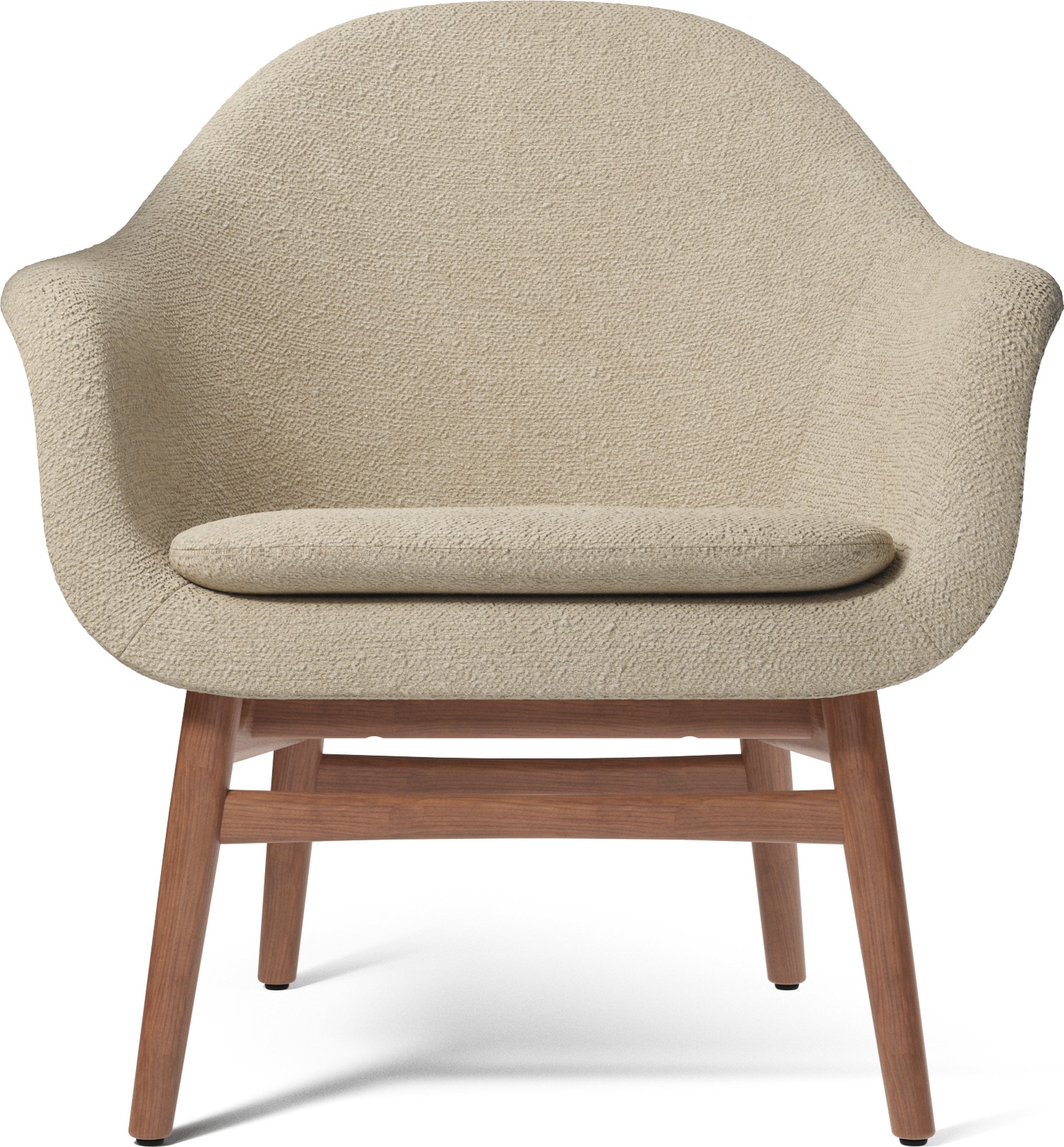 Fotel Harbour Bouclé beżowy tapicerowany na orzechowych nogach