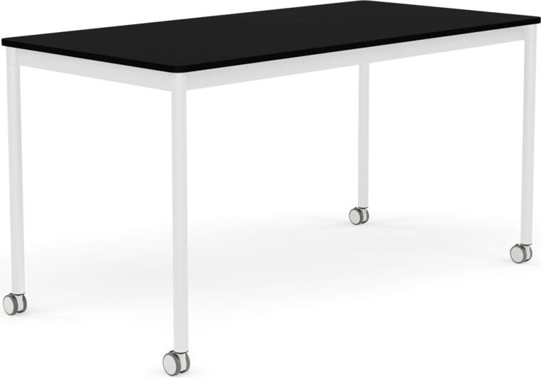 Stół na kółkach Base 70 x 140 cm czarny laminowany ABS nogi białe