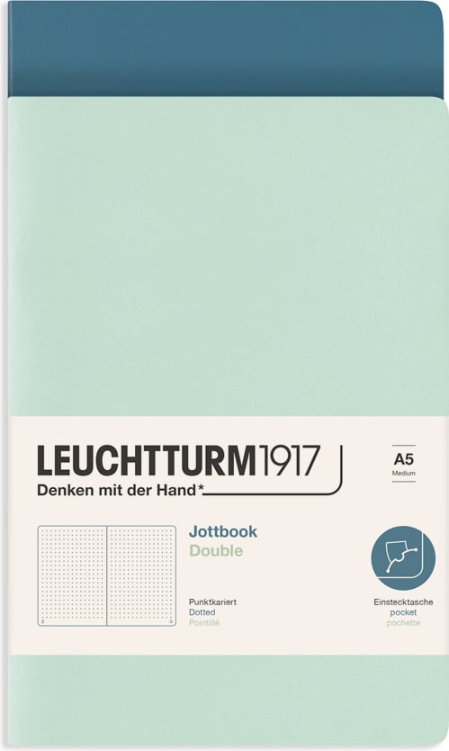 Notesy w kropki w oprawie flex Jottbook A5 miętowy i szaroniebieski 80 g/m² 2 szt.