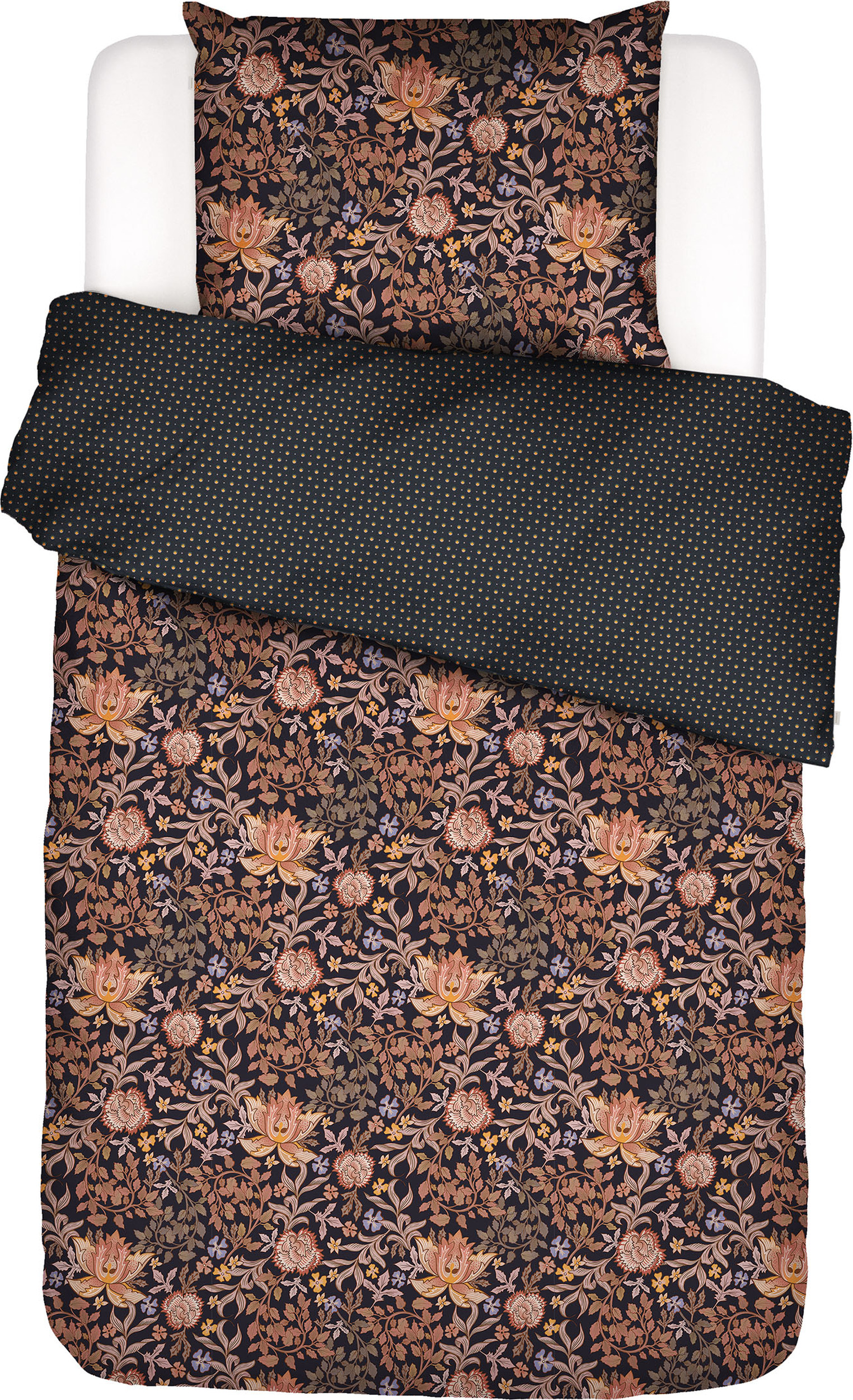 Pościel Ophelia 135 x 200 cm granatowa z poszewką na poduszkę 60 x 80 cm zapięcie suwak