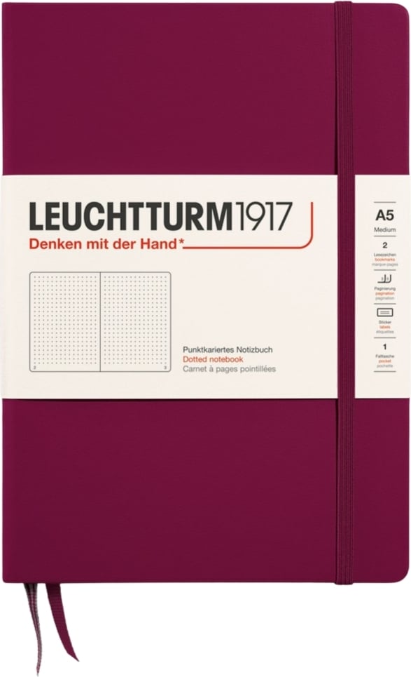 Notes w kropki w twardej oprawie Leuchtturm 1917 A5 251 stron bordowy 80 g/m²