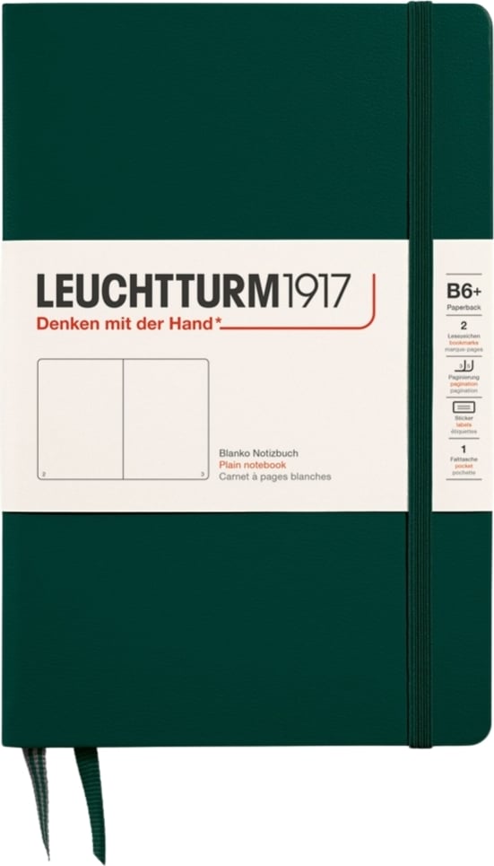 Notes gładki w twardej oprawie Leuchtturm 1917 B6+ 219 stron leśna zieleń 80 g/m²