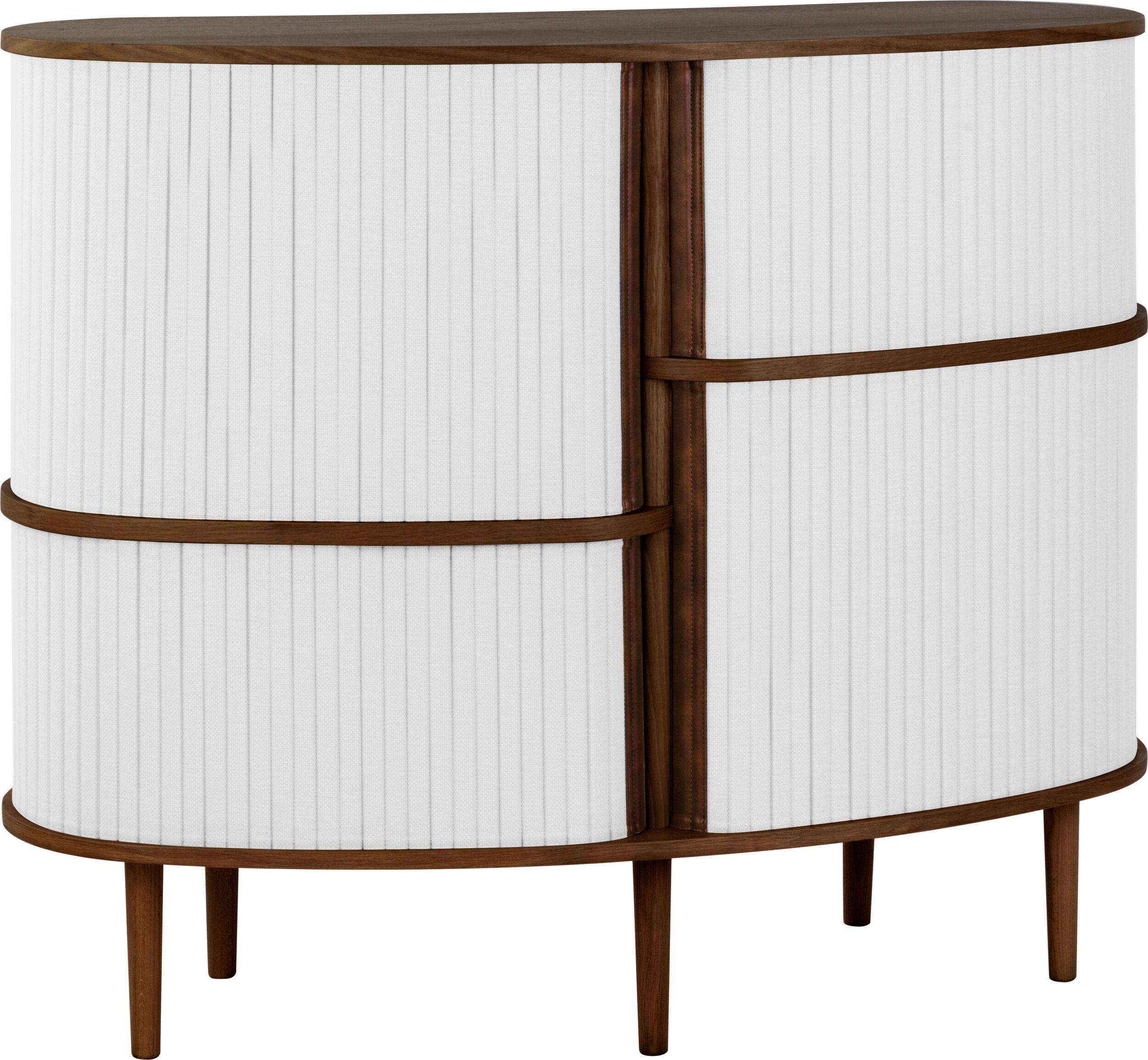 Szafka Audacious wysoka jasnoszara na ciemnych dębowych nogach