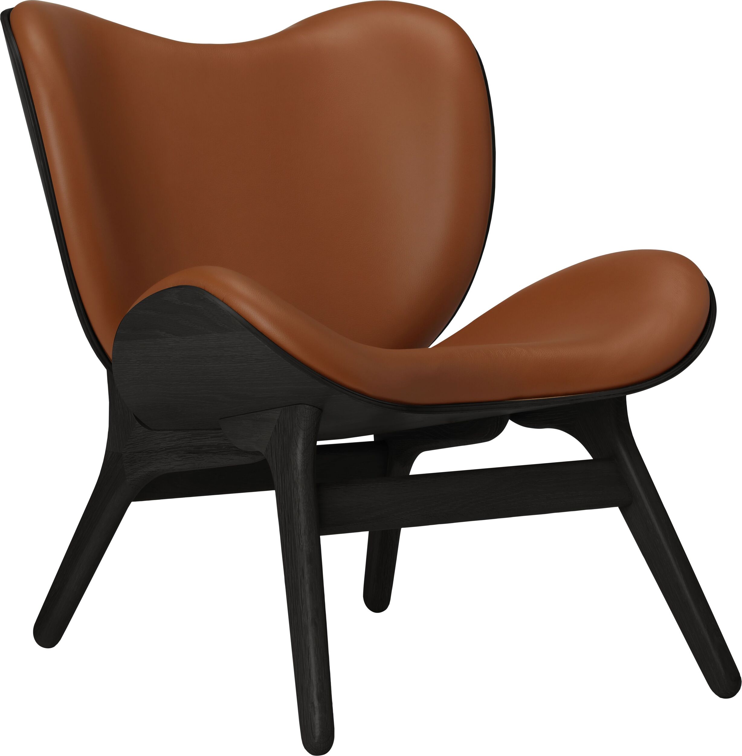 Fotel Conversation Piece Hope koniakowy skórzany na czarnych dębowych nogach