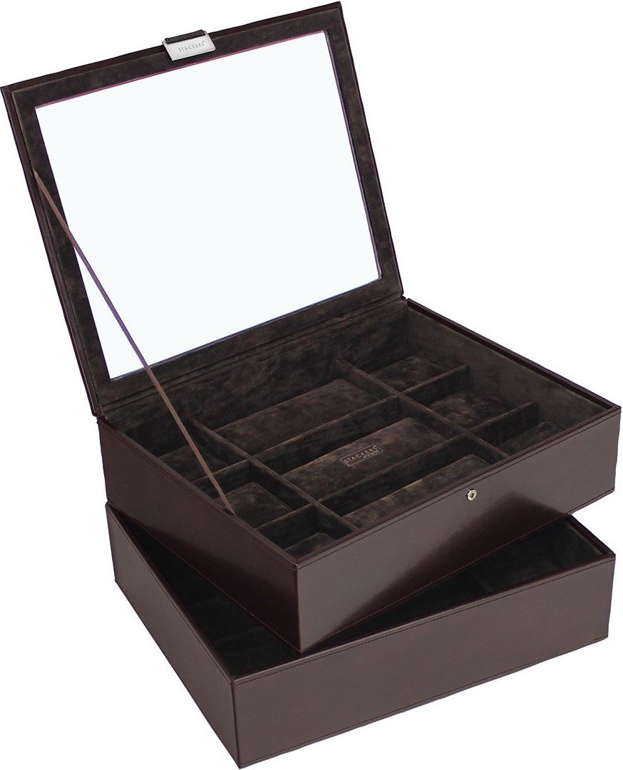 Pudełko na zegarki Stackers 18 komorowe brązowe podwójne