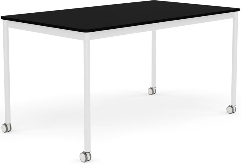 Stół na kółkach Base 80 x 140 cm czarny laminowany ABS nogi białe