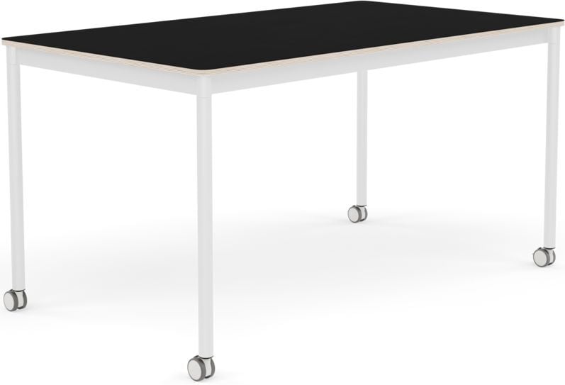 Stół na kółkach Base 80 x 140 cm czarny laminowany nogi białe