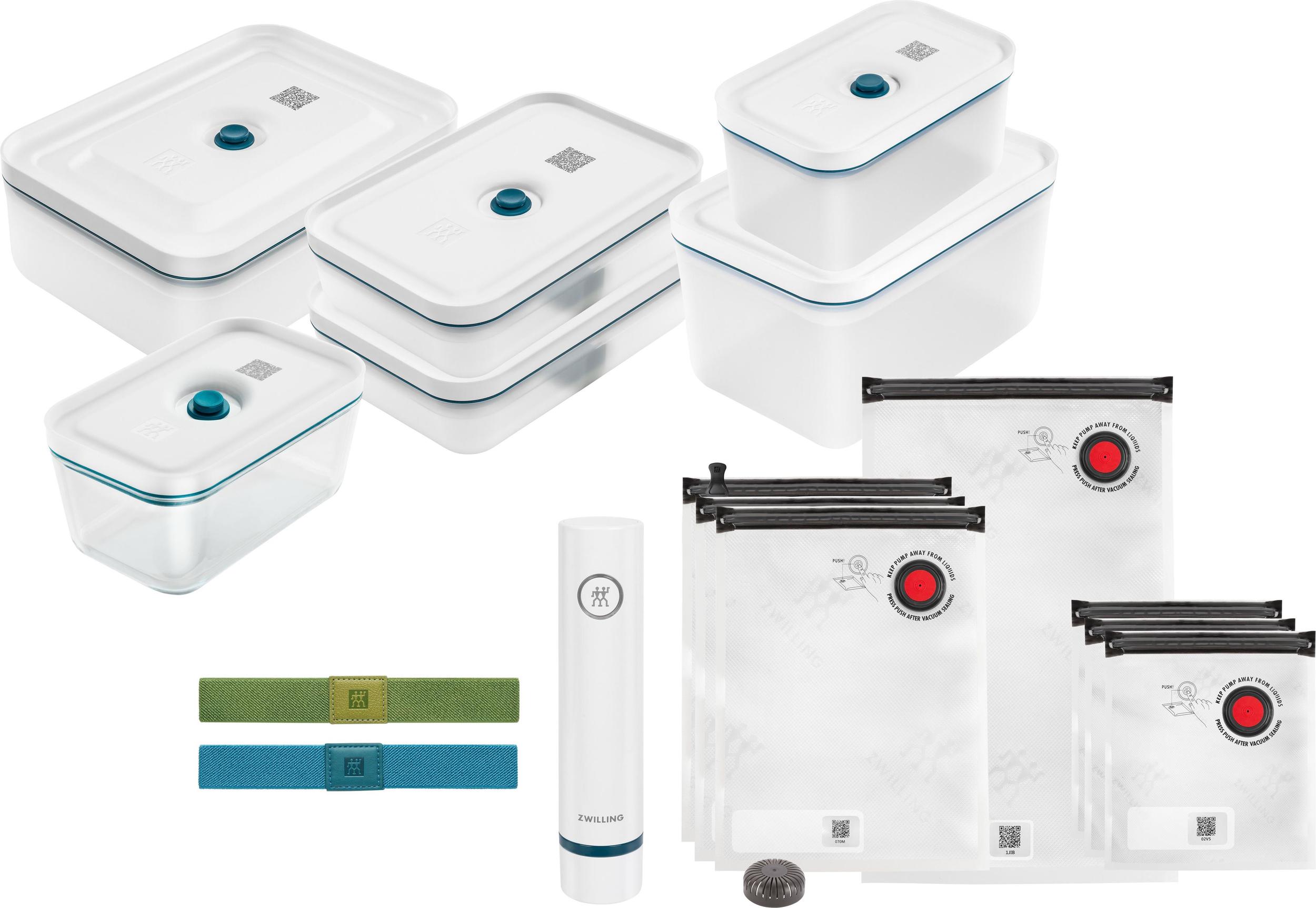 Pojemniki próżniowe Zwilling Fresh & Save M/L morskie z workami i pompką 17 el.