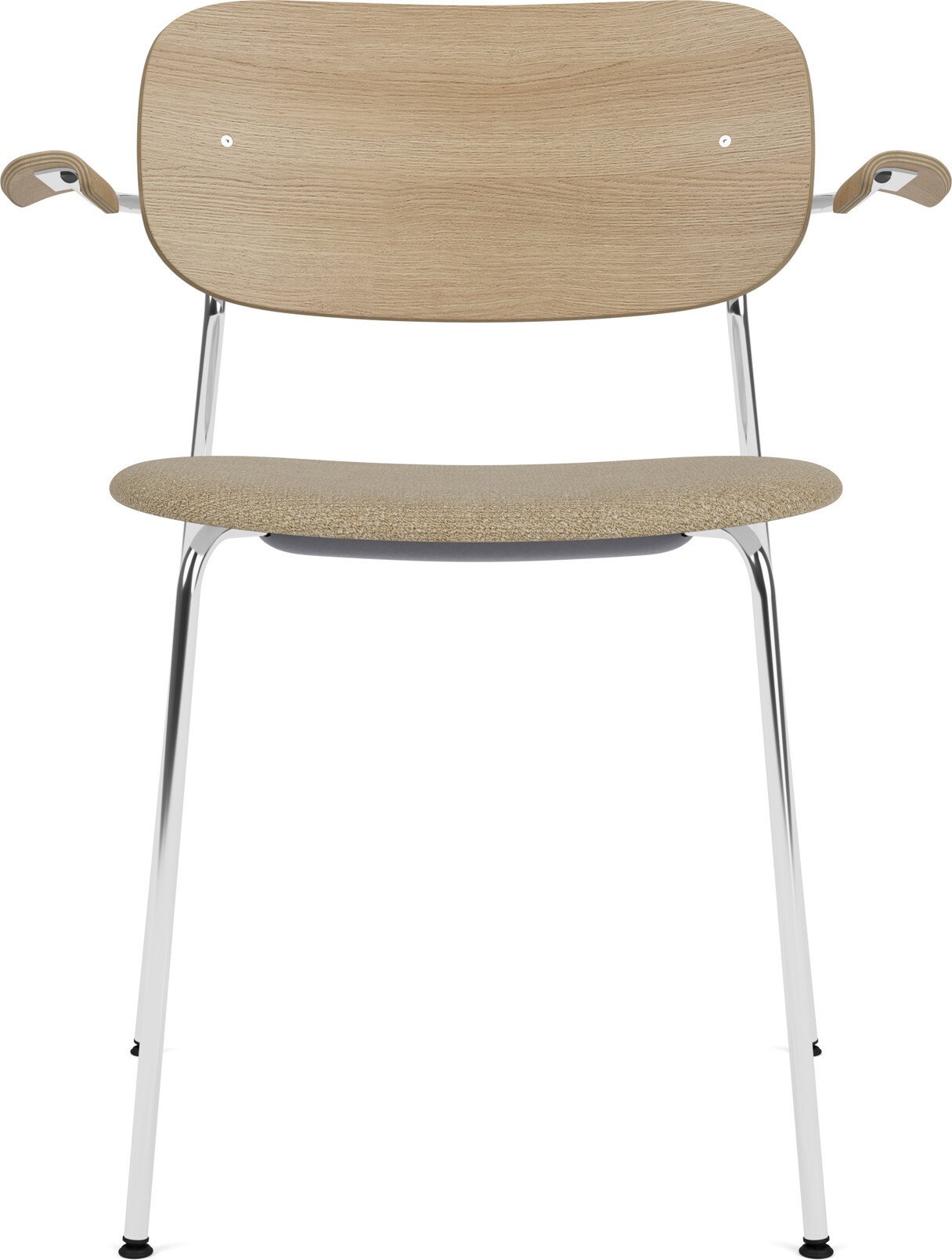 Krzesło Co beżowe oparcie jasny dąb siedzisko tapicerowane z podłokietnikami na chromowanych nogach