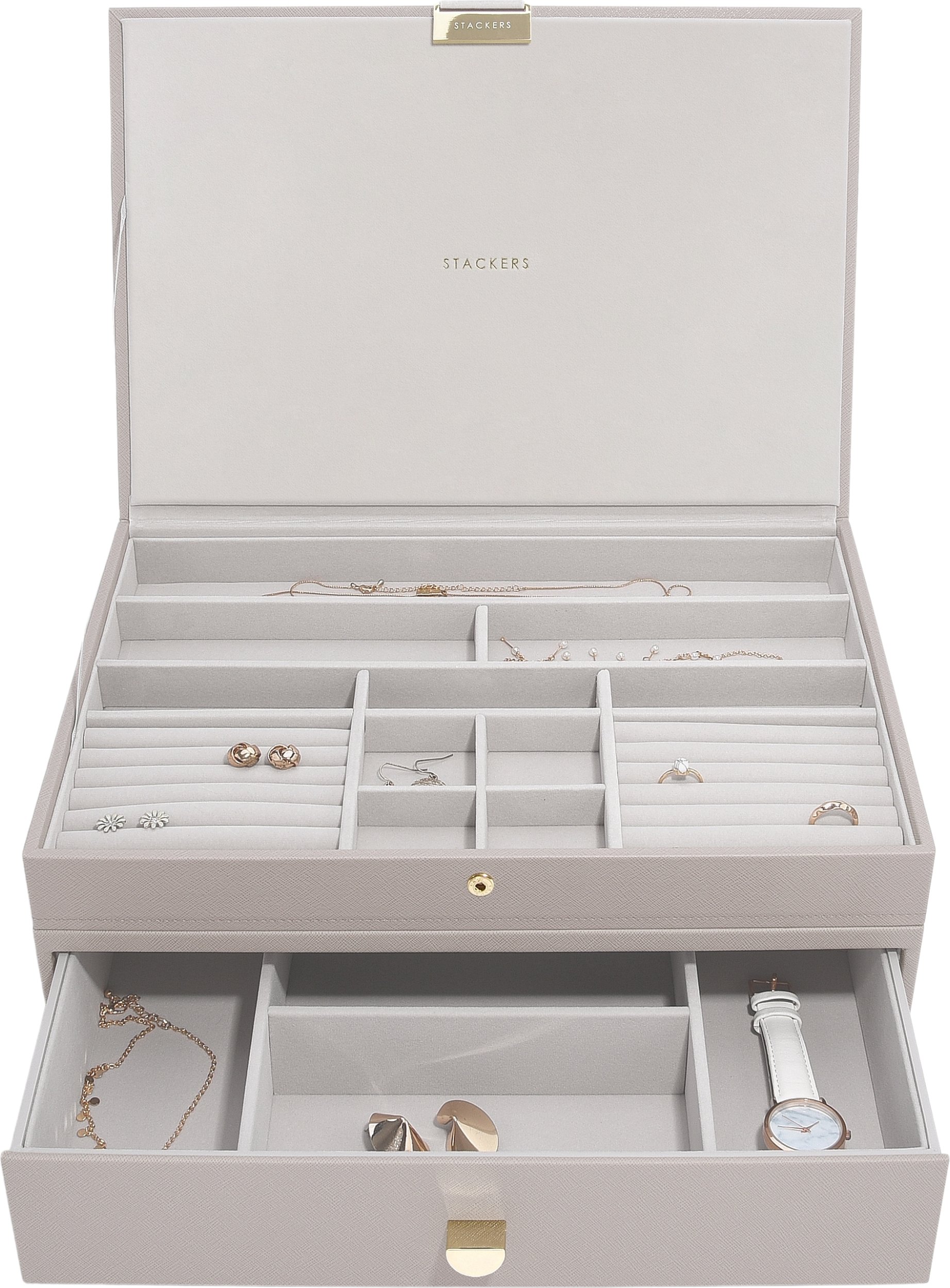Szkatułka na biżuterię Stackers podwójna supersize taupe z szufladą