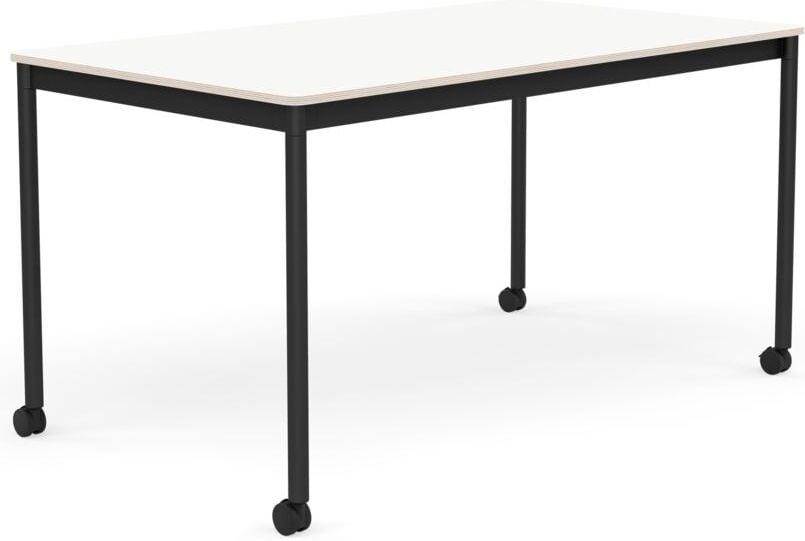 Stół na kółkach Base 80 x 140 cm biały laminowany nogi czarne