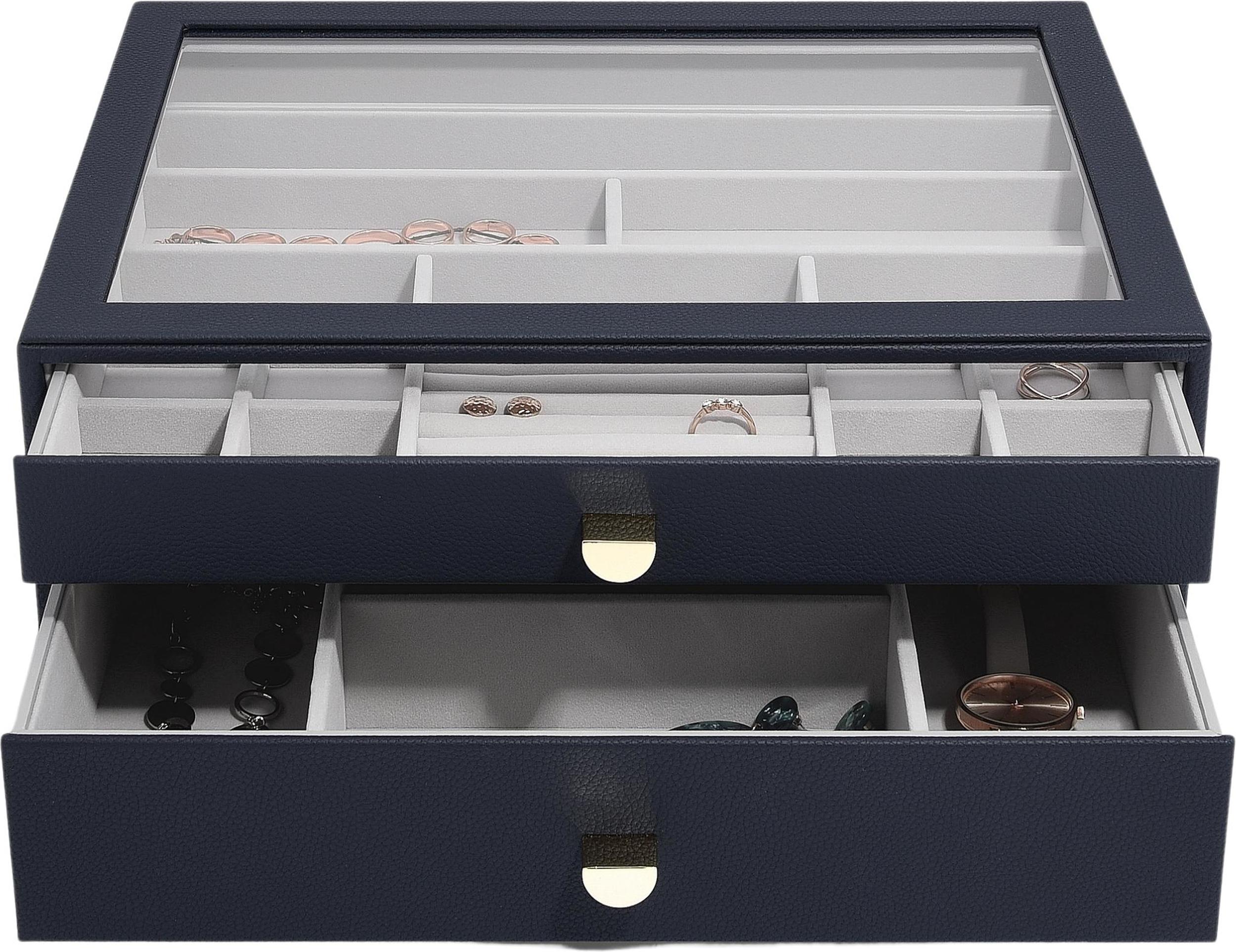 Szkatułka na biżuterię Stackers Pebble supersize granatowa z 2 szufladami