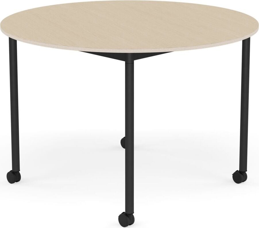Stół na kółkach Base okrągły 110 cm okleina dąb lakierowany nogi czarne