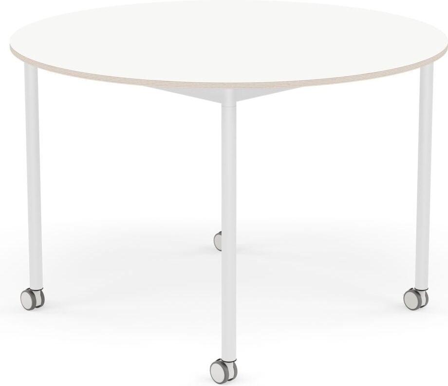 Stół na kółkach Base okrągły 110 cm biały laminowany nogi białe