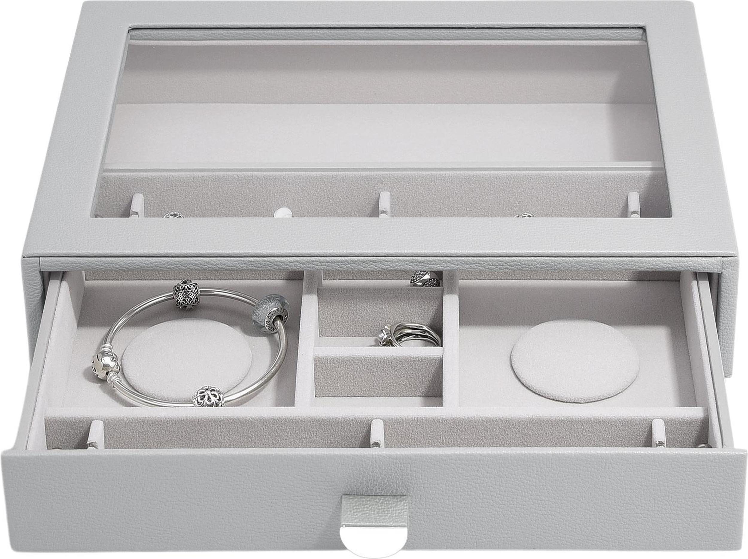 Szkatułka na charmsy Stackers Pebble classic kamienna szarość z szufladą i szklaną pokrywką