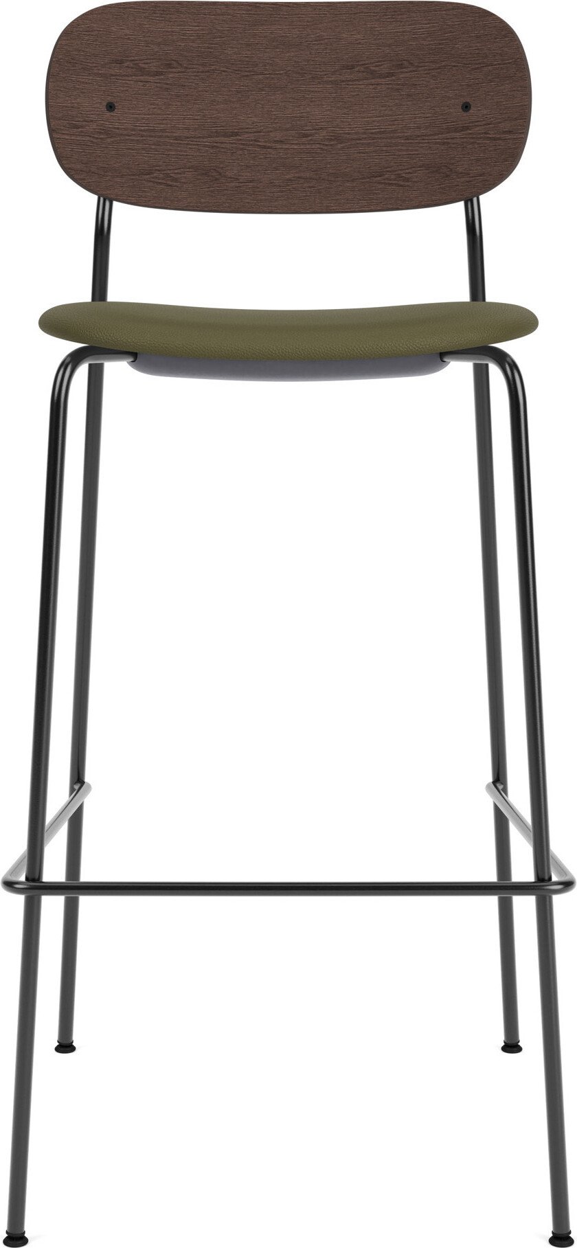 Krzesło barowe Co Sierra 105 cm zielone oparcie ciemny dąb z tapicerowanym siedziskiem na czarnych nogach