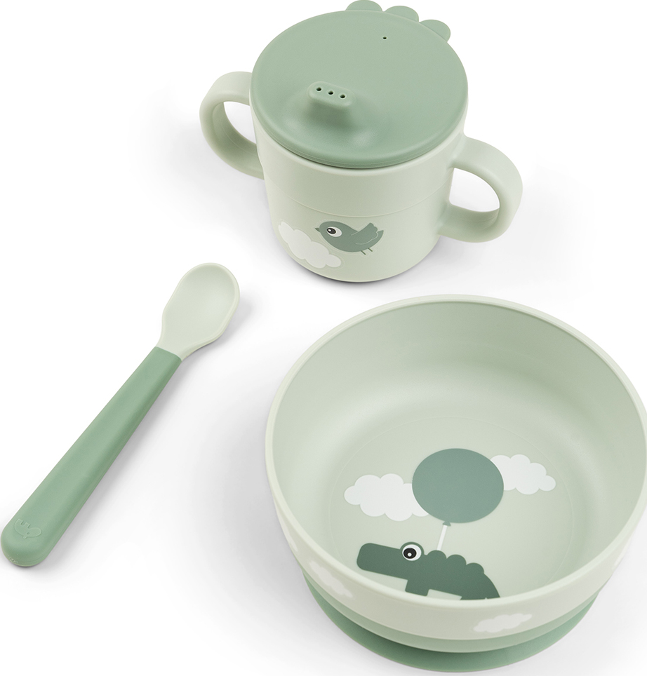 Miseczka z łyżeczką i kubkiem Foodie Happy Clouds zielone 3 el.