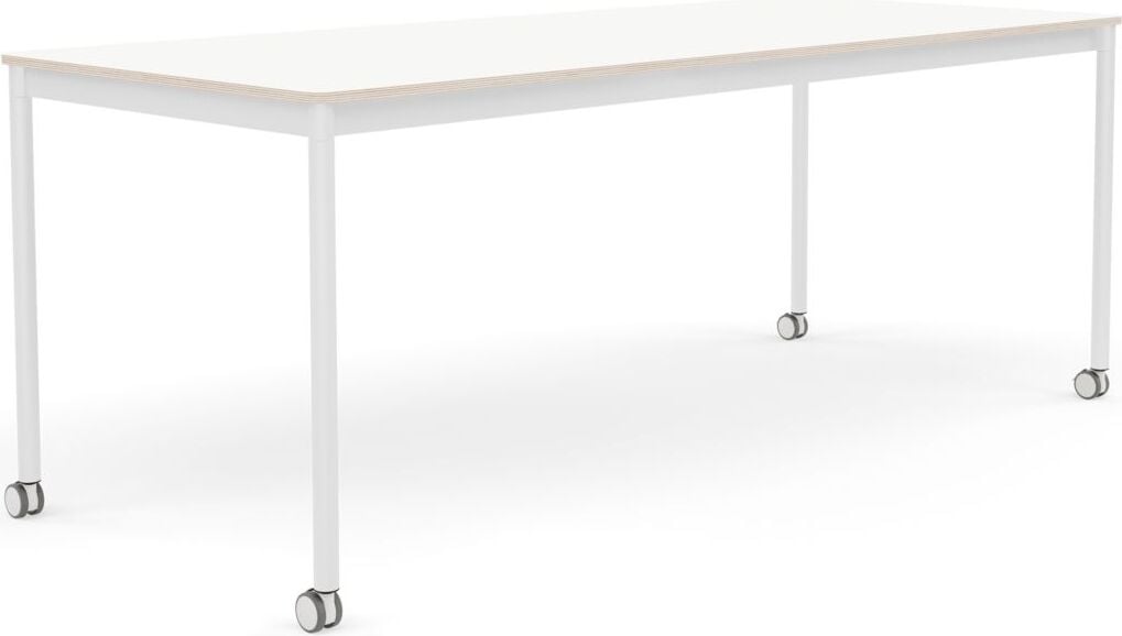 Stół na kółkach Base 80 x 190 cm biały laminowany nogi białe