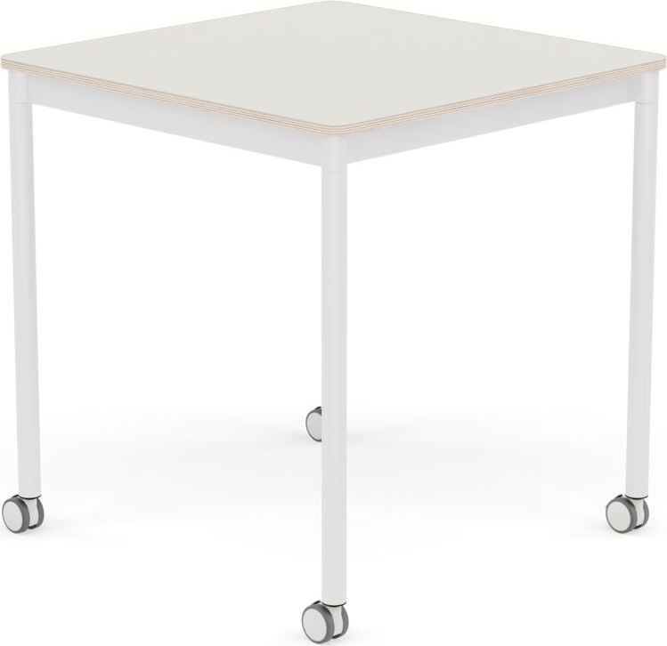 Stół na kółkach Base kwadratowy 70 cm biały nanolaminat nogi białe