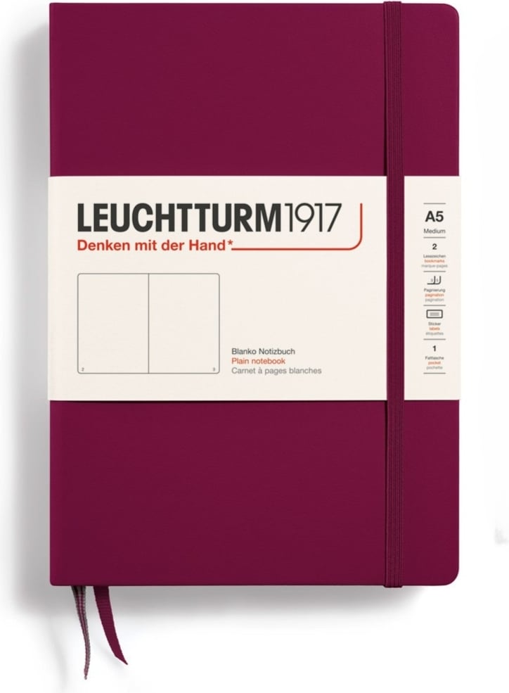 Notes gładki w twardej oprawie Leuchtturm 1917 A5 251 stron bordowy 80 g/m²