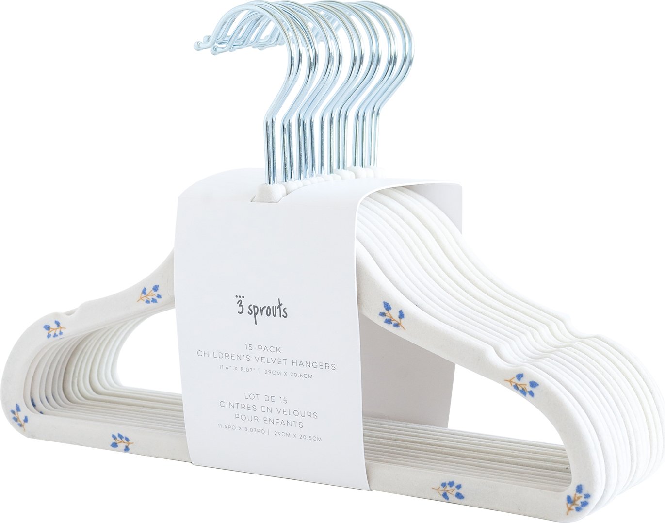 Wieszaki na ubrania dziecięce Blueberry kremowe welurowe 15 szt.