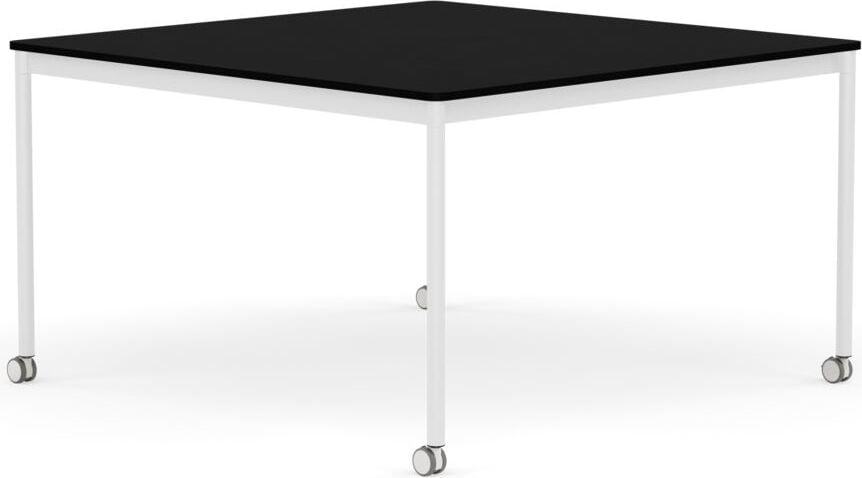 Stół na kółkach Base kwadratowy 128 cm czarny laminowany ABS nogi białe