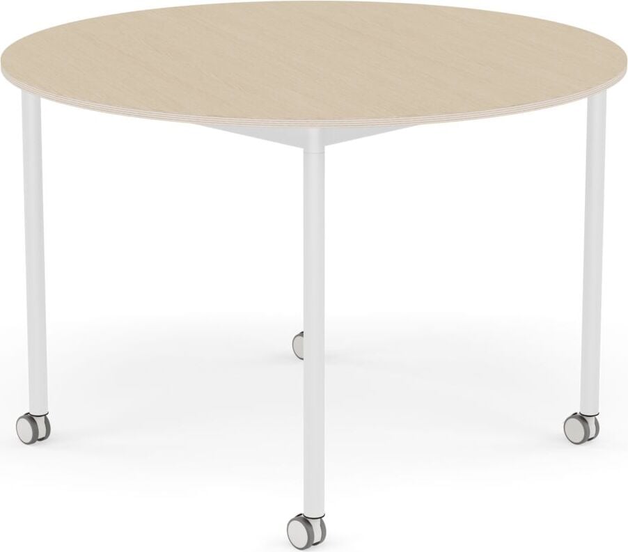 Stół na kółkach Base okrągły 110 cm okleina dąb lakierowany nogi białe