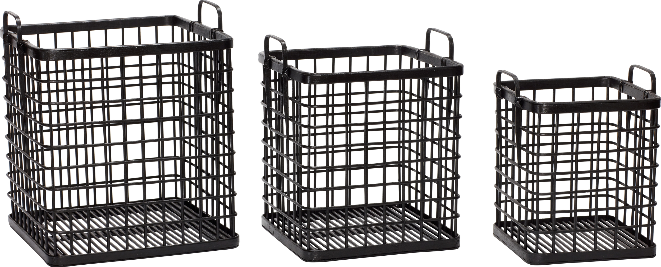 Koszyk Hübsch kwadratowy czarny bambusowy z uchwytami 3 szt.