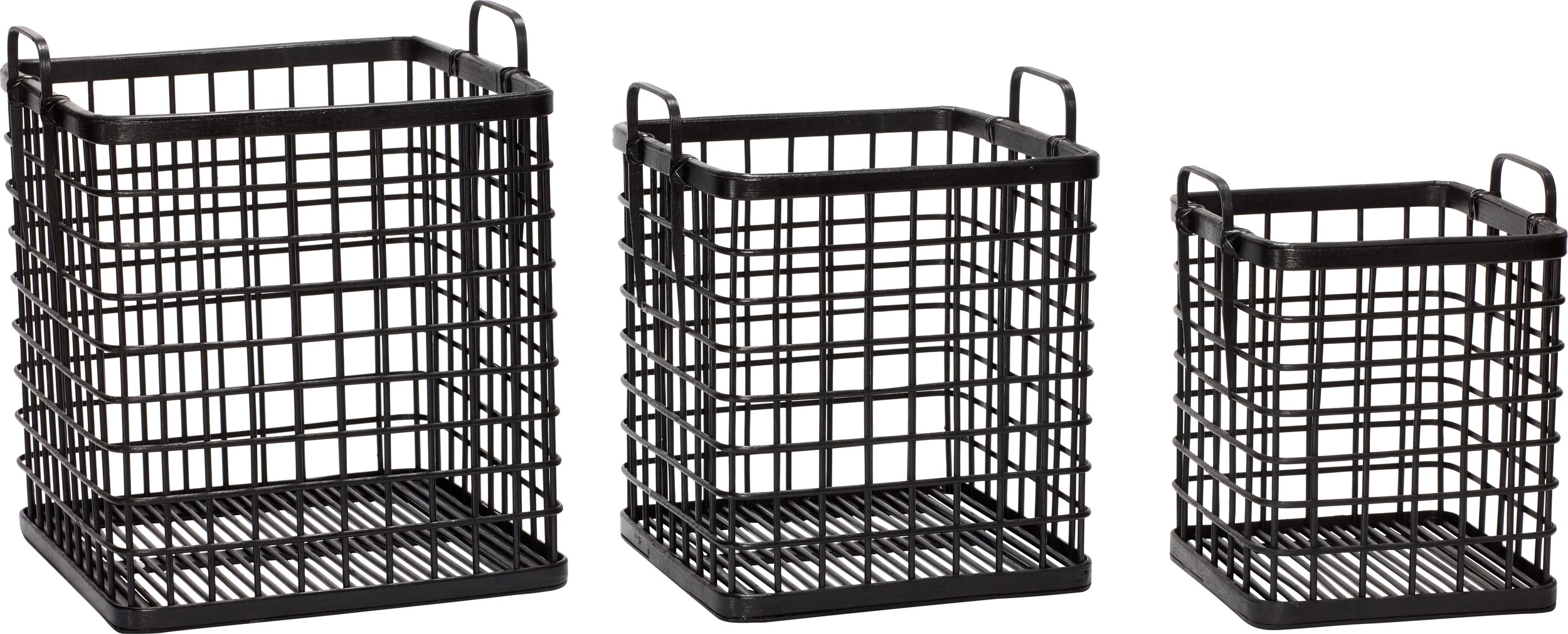 Koszyk Hübsch kwadratowy czarny bambusowy z uchwytami 3 szt.