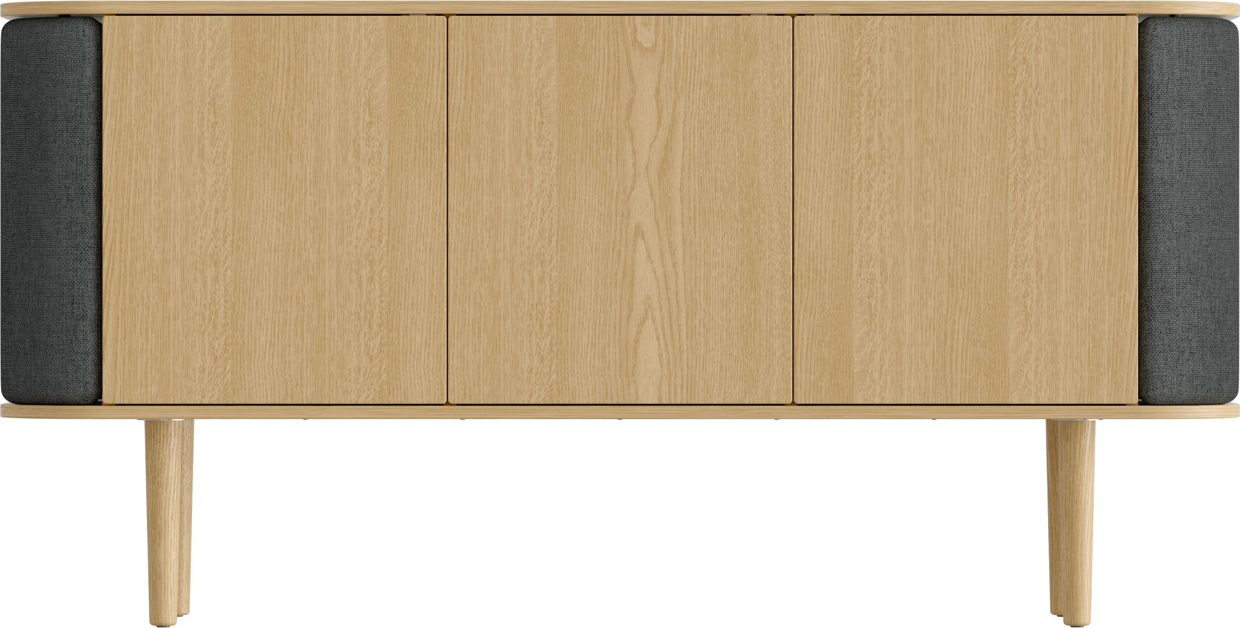 Komoda trzydrzwiowa Treasures dąb i ciemnoszara tkanina